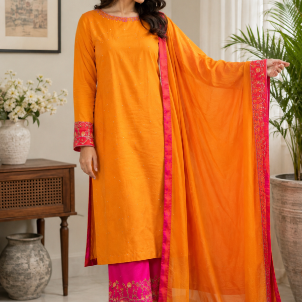 GULMOHAR - 3 Piece Pure Raw Silk - View 4